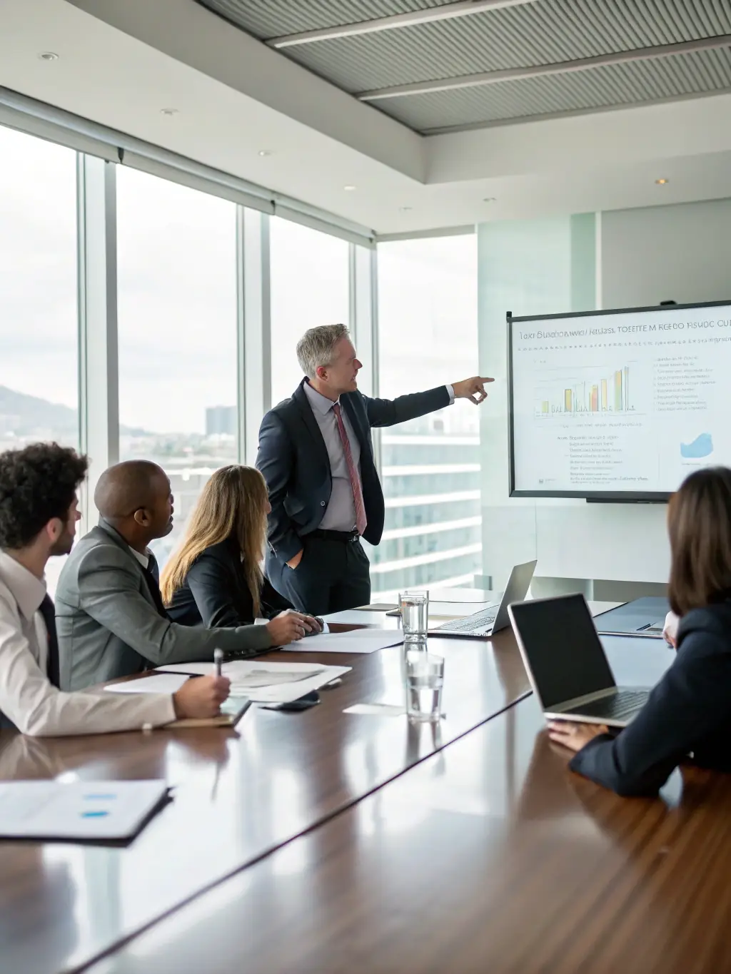 A fractional VP of Sales leading a sales team meeting, providing guidance and strategic direction to achieve sales targets and objectives.